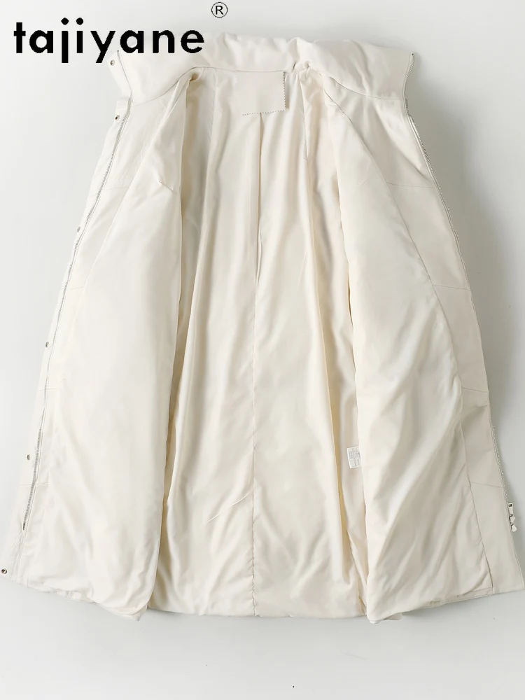 TAJIYANE 100% Skóra Owcza Pierwszej Warstwy Kurtka z Białego Puchu Gęsiego Damska Długa Kurtka Puchowa z Naturalnej Skóry 2025 Zimowe Ubrania Damskie