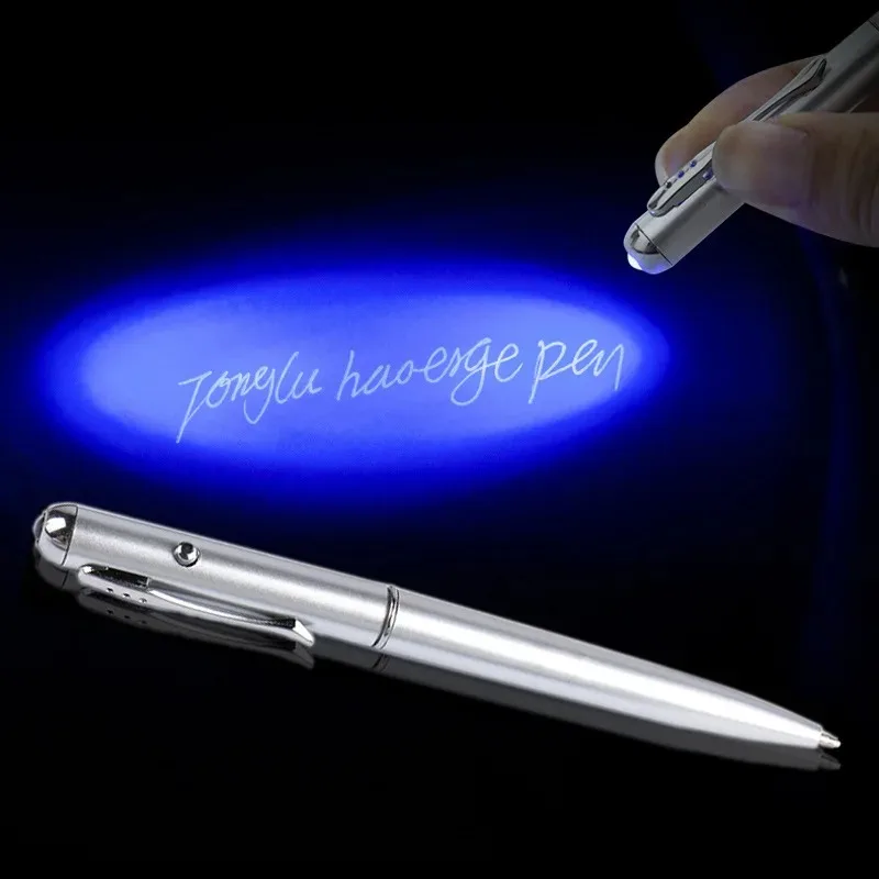 Invisible Ink Pen with LED UV Light Ballpoint Novelty Money Detector Pen Magic Secret Ballpoint pen For School Office Stationery