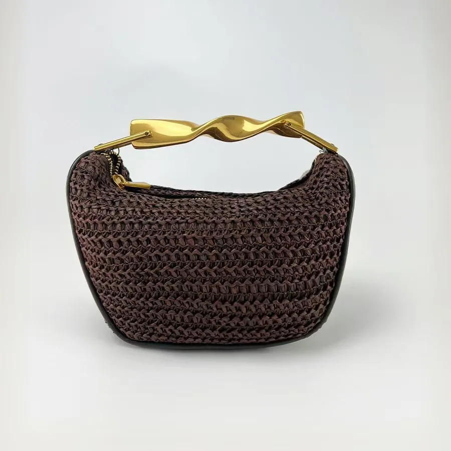 

Women's New 2025 Mini Hand-held Woven Bag, Retro Casual Dinner Bag, High-end Shoulder Messenger Bag, Straw Bags
