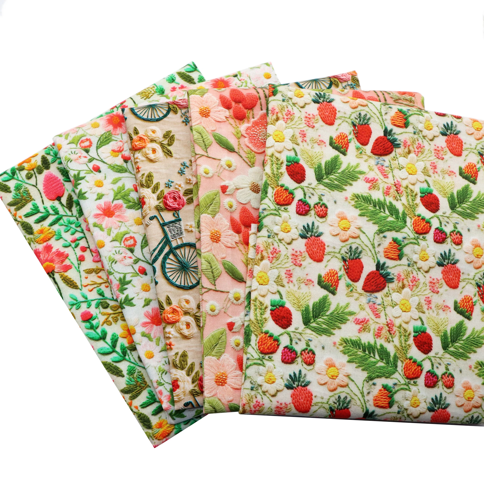 50*145cm Like Embroidery Print Strawberry Polyester Cotton Fabric Tissue Sewing Quilting Fabric Needlework Material DIY Handmade