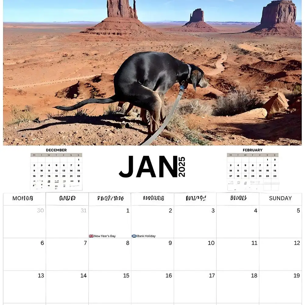 Calendario de pared de perros Pooping divertidos, regalos únicos para amigos con patrón impreso de perro lindo, arte colgante de pared, calendario