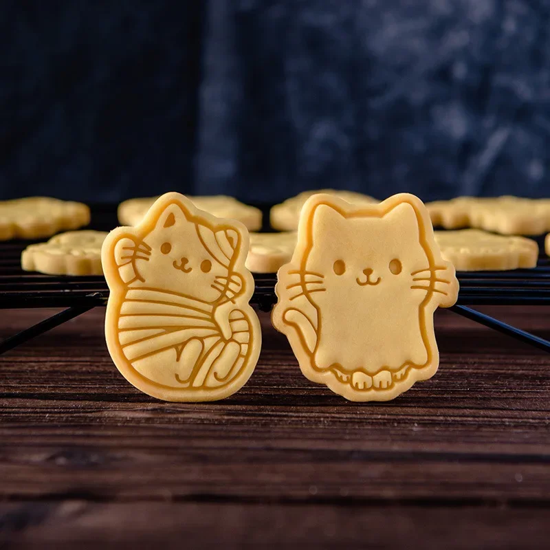 Halloween Bat Kitten Cookie Cutters Mold Cartoon Halloween Cake Decorating Tools Fondant Icing Biscuit Mold Baking Cookie Stamp