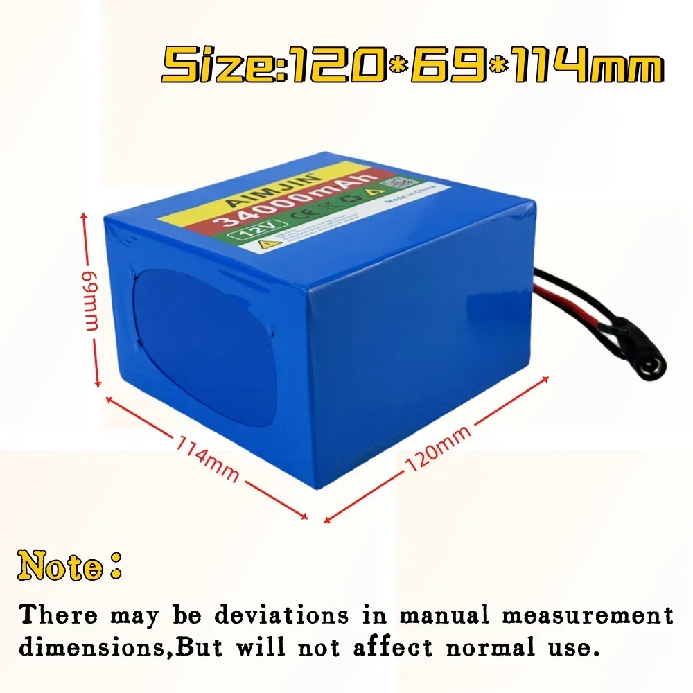 12V 34000mAh 3S12P Li-Ion Battery Pack 18650 Rechargeable Battery Suitable for LED Lamp Light Solar Street Light Backup Power et