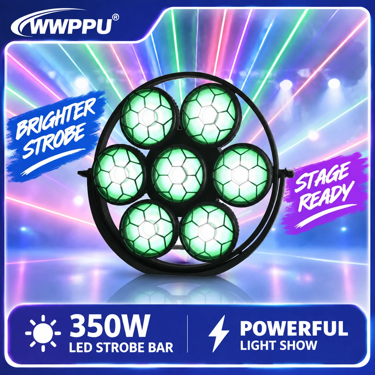 Carinamoba 350W 7x COB LED Vintage Strobe Bar o wysokiej mocy, sterowanie DMX512, regulacja częstotliwości migania 1-20Hz, lampa sceniczna do koncertów, wesel, klubów tanecznych i imprez.