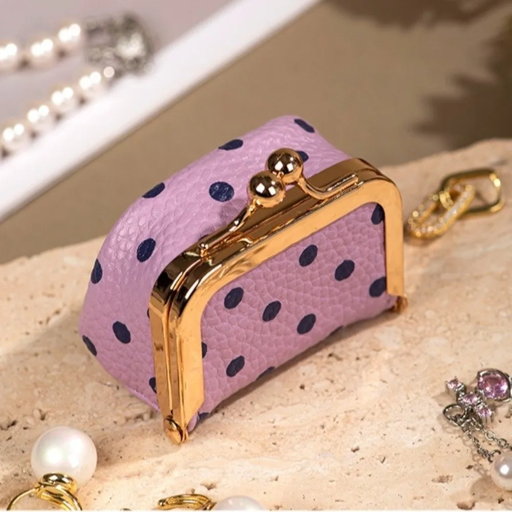 Exquisite Polka Dot Small Wallet Kiss Lock Portable Coin Purse PU Leather Mini Jewelry Bag Accessory Organization