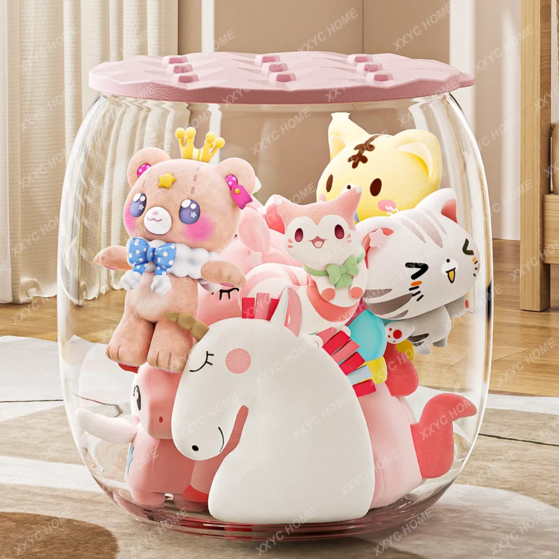 

Children's toy dolls are organized and stored, doll storage tube, plush doll cloth bucket, transparent storage stool.