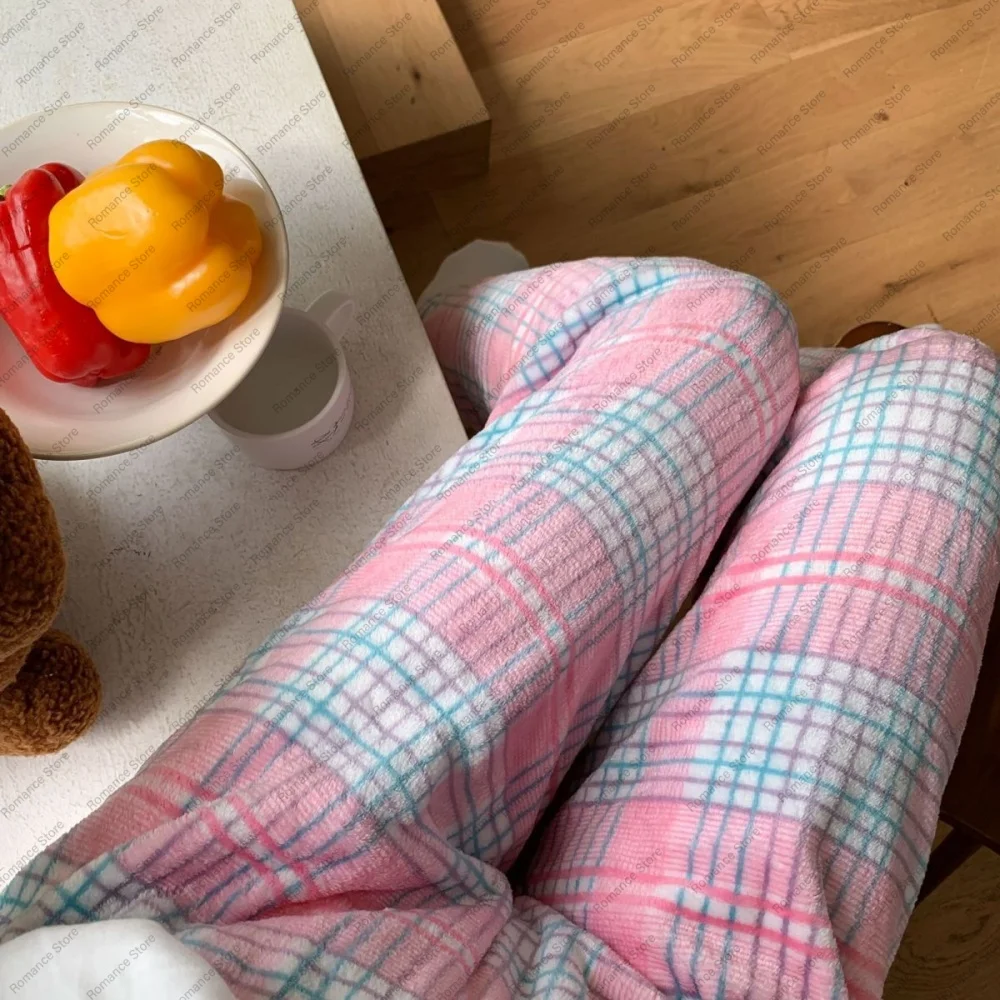 

New ice cream checkered pajama pants for women sweet cute comfortable flannel home wear for autumnwinter Women's pajama pants