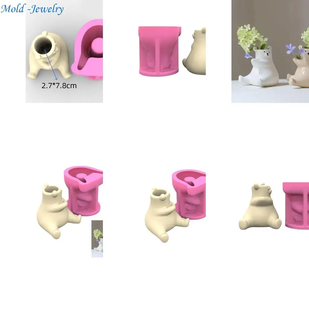 

69HB Bear Flower Pots Mold Epoxy Resin Molds Pen Holder Holder Cement