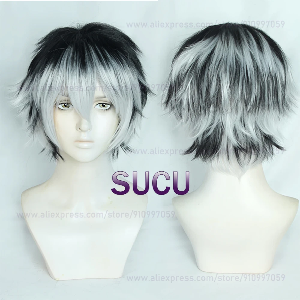 Anime Kotaro Bokuto Cosplay Wig 30cm Silver White Black Hair Heat Resistant Synthetic Wigs + Wig Cap