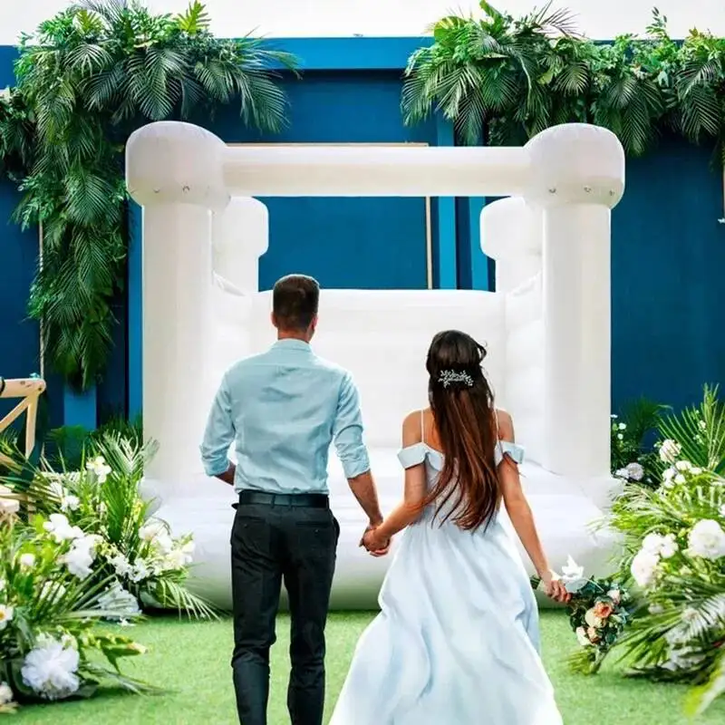 100% PVC Commercial White Adults Kids, Grade Bounce House With Blower Jumper Castle For Birthday Party Wedding