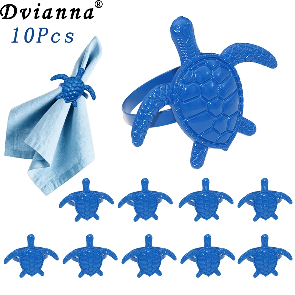 10pcs Blue Sea Turtle Napkin Rings, Ocean Turtle Napkin Holders for Beach Nautical Wedding Table Decor