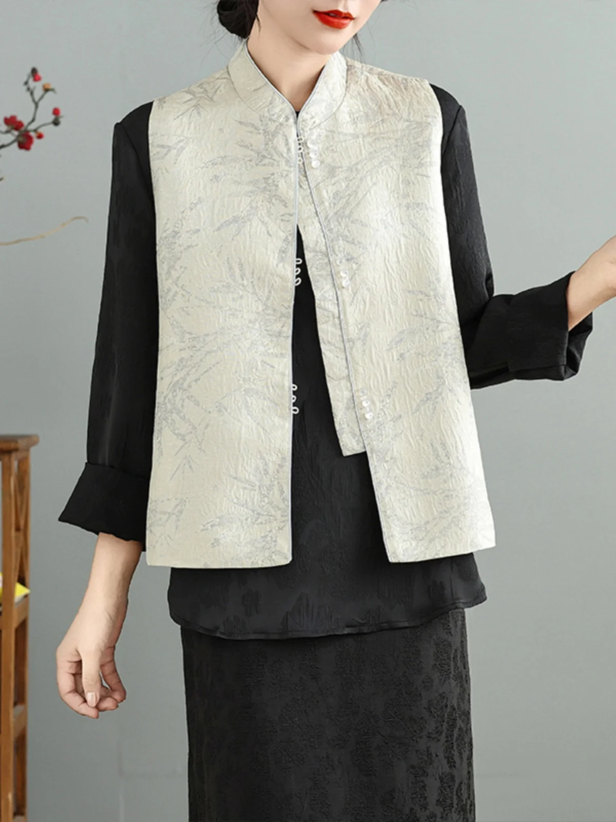 Nowa chińska kamizelka z haftem, damska modna bluzka typu top, kwiatowy wzór, stójka, długość ort.