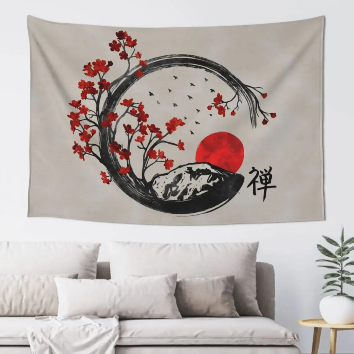 

Zen Enso Circle and Sakura Branches Tapestry On The Wall Room Decore Aesthetic Bedroom Organization And Decoration Tapestry