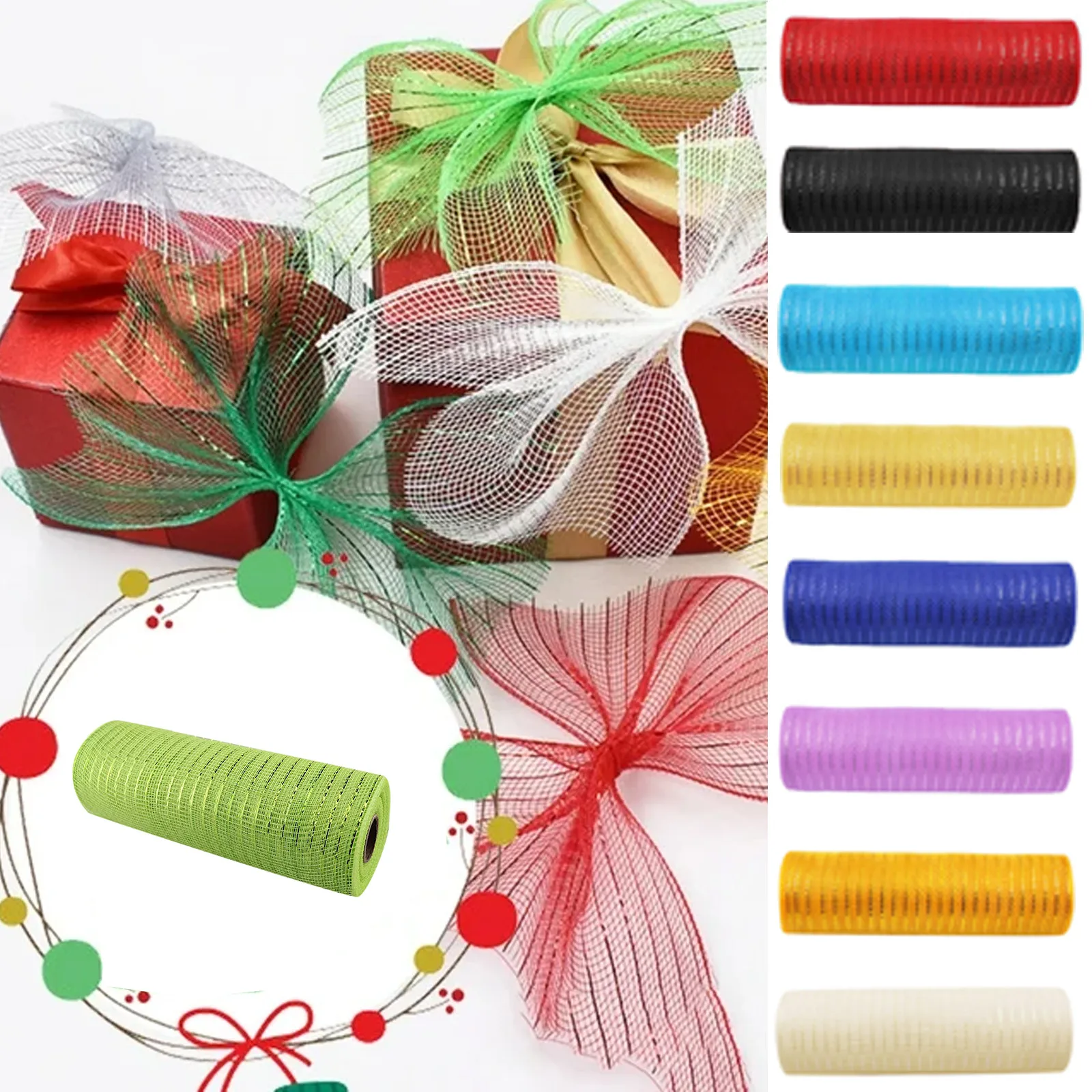 

Poly Mesh Ribbon With Foil Each Roll For Wreaths Swags Bows Wrapping And Decorating Christmas Halloween Birthdays Wedding