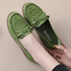 Genuine Leather weave style Women Shoes Ladies Round Toe Casual Comfort female soft sole Flats walking footwear Spring Summer