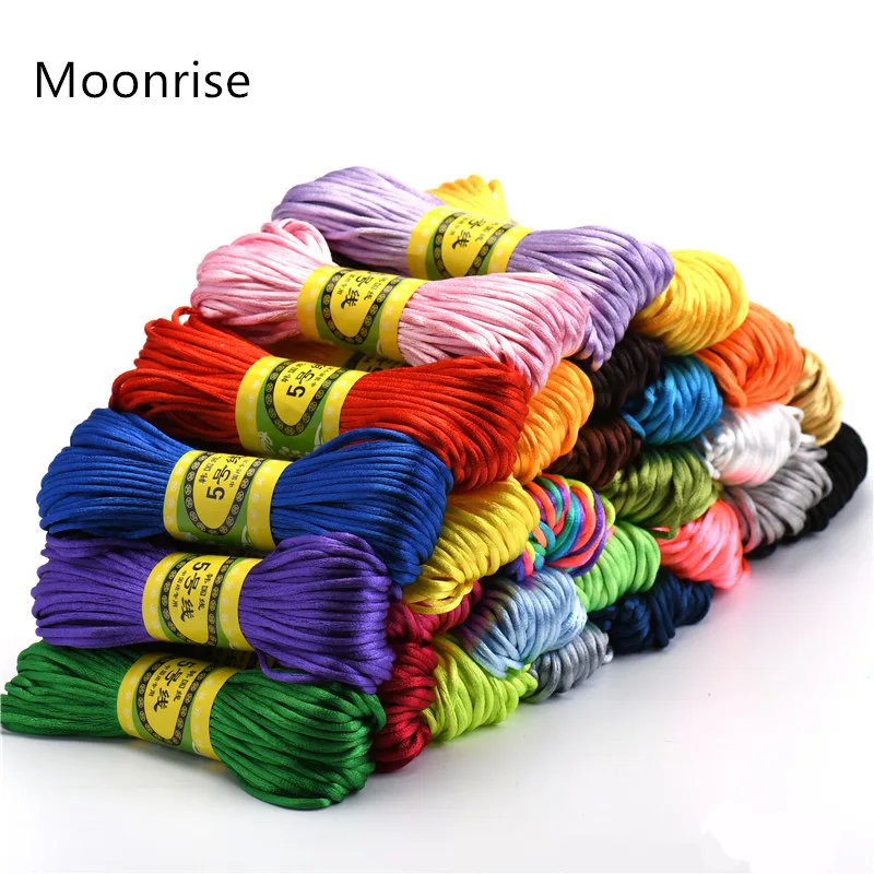 20m 2.5mm Mix Color Nylon  Black Rattail Satin Chinese Knotting Silk Macrame Cord Beading Braided Shamballa String Thread HK198