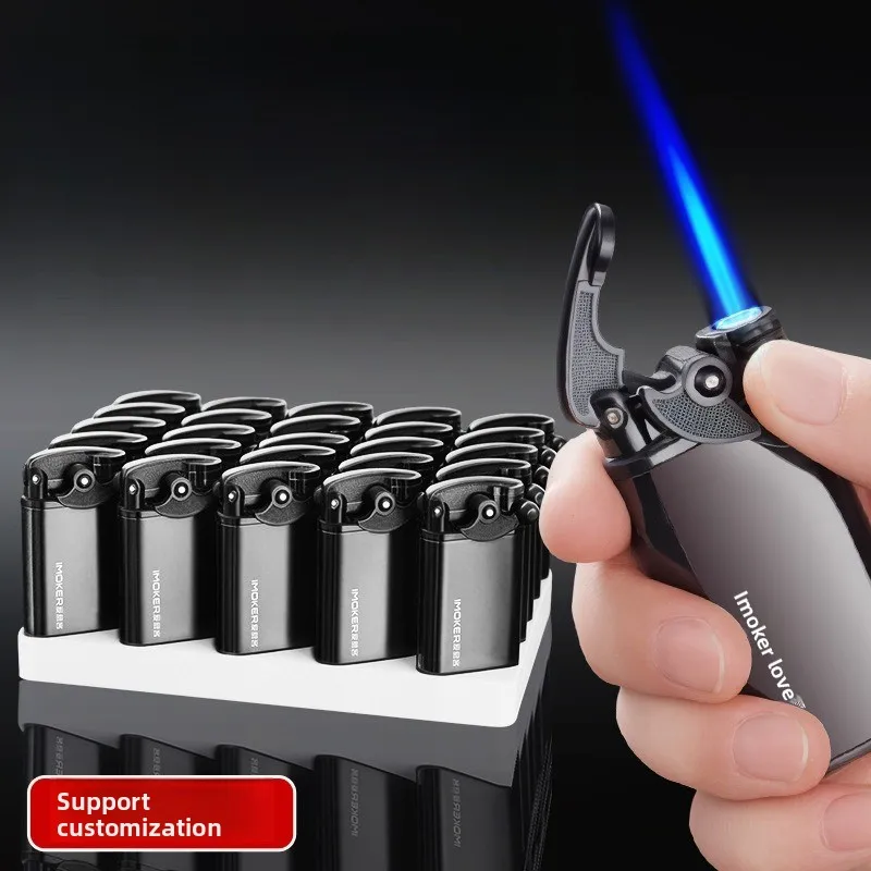 

2025 popular swing arm inflatable lighter, metal blue flame windproof lighter, customizable pattern, batch customization