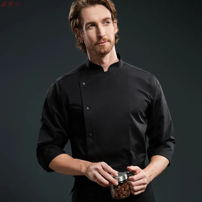 Hotel Chef Black Work Uniform Long Sleeve Western Restaurant Catering Hotel Chef White Shirt Fashion Workwear Men