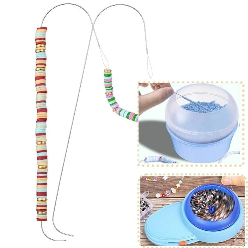 

Poratble Alloy Bead Spinner Needle Large Eye Bead Needle Spring Cord Ends for Easy Threading in Jewelry Crafts