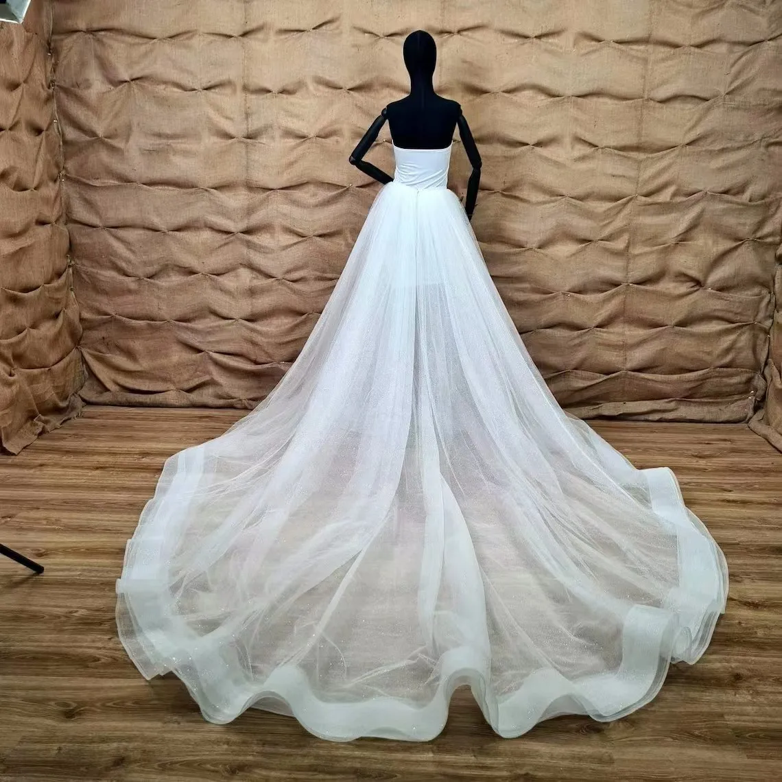 Destacável Glitter Tulle Overskirt para nupcial, saia removível para festa de casamento, trem longo, vestidos de baile