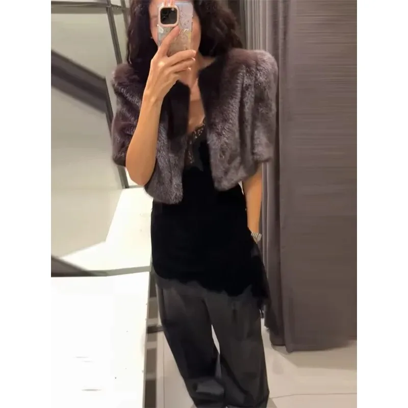 

Модный пушистый кардиган из искусственного меха для женщин, элегантный, с круглым вырезом, длинными рукавами, теплый, зимний, 2026, для повседневной носки