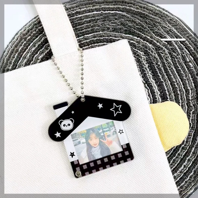INS Korean Acrylic 1 Inch Photo Frame Keychain Sliding Small Card Holder for Student Idol Photocard Storage Bag Charm Pendant