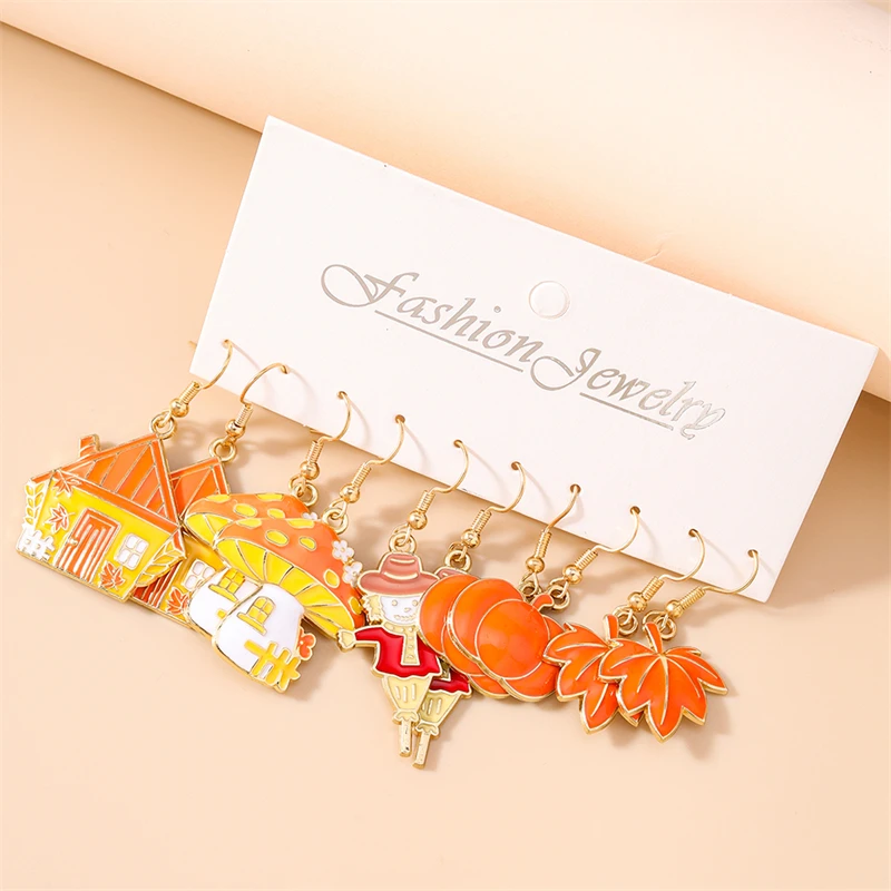 5 Paar/Set Modische Kürbis-Pilz-Ohrhänger für Frauen und Mädchen, Thanksgiving-Festival-Schmuckgeschenke – Detail 1