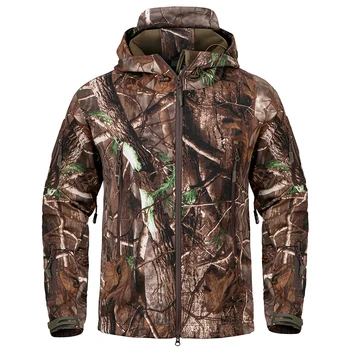 Men's Silent Soft Shell Camouflage Tactical Jacket Waterproof Warm Fleece Hunting Jackets Outdoor Hiking Fishing Hooded Coat 2