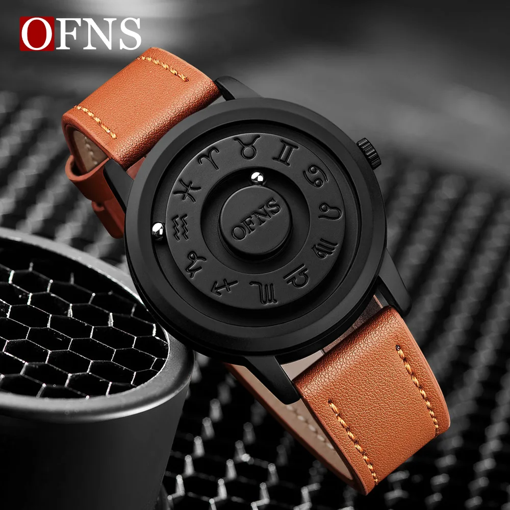 

OFNS Top New 1553/1556 Magnetic Ball Bearing Watch Cool New Concept Borderless Design Suspended Creative Quartz Watch