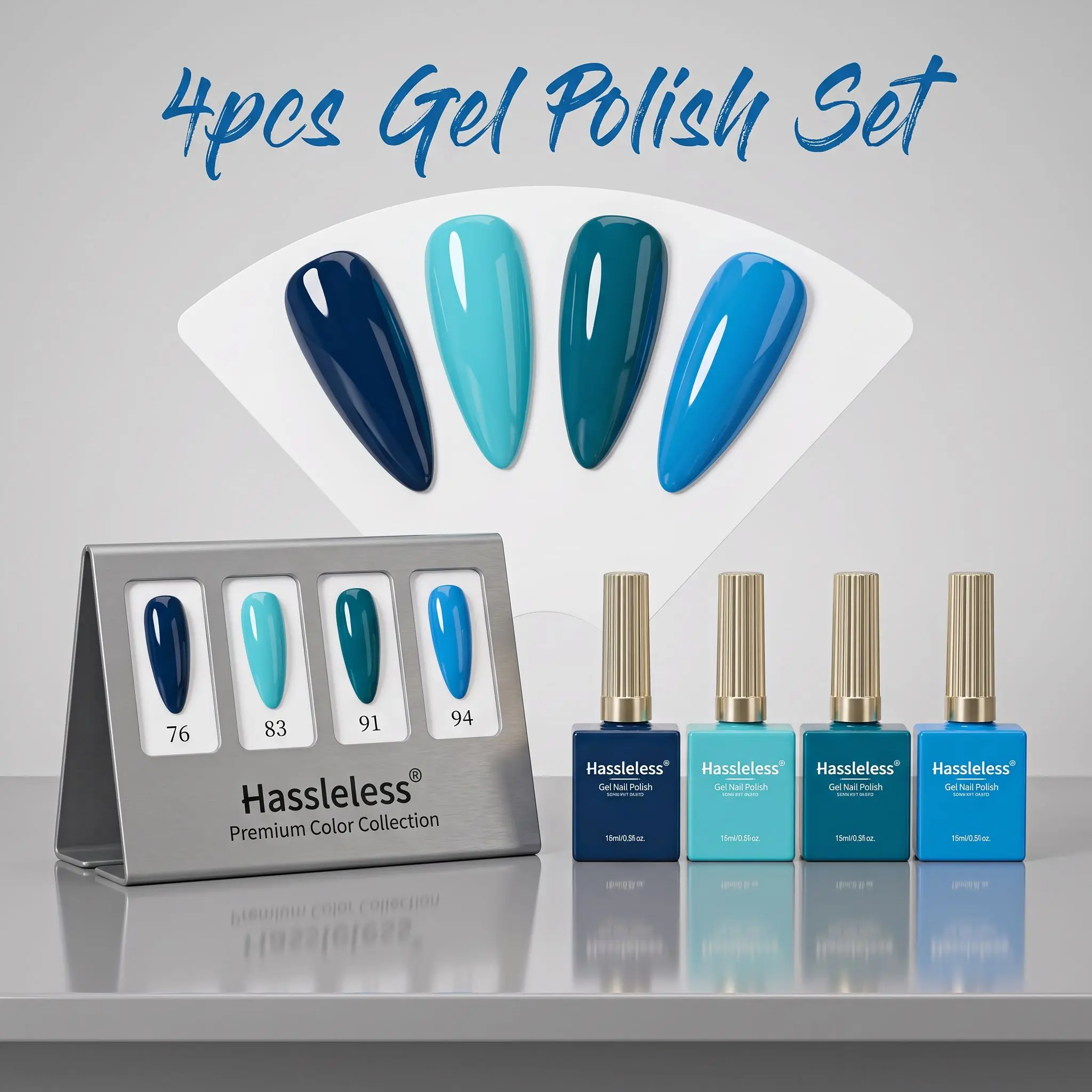 Hassleless 4Pcs Nail Polish Gel Set, High Saturation Solid Color Nail Polish, Smooth and Thick Texture, Full Coverage in One Layer, No Smudging, No Fading, Even Beginners Can Apply It Smoothly, Achieving Salon-Quality