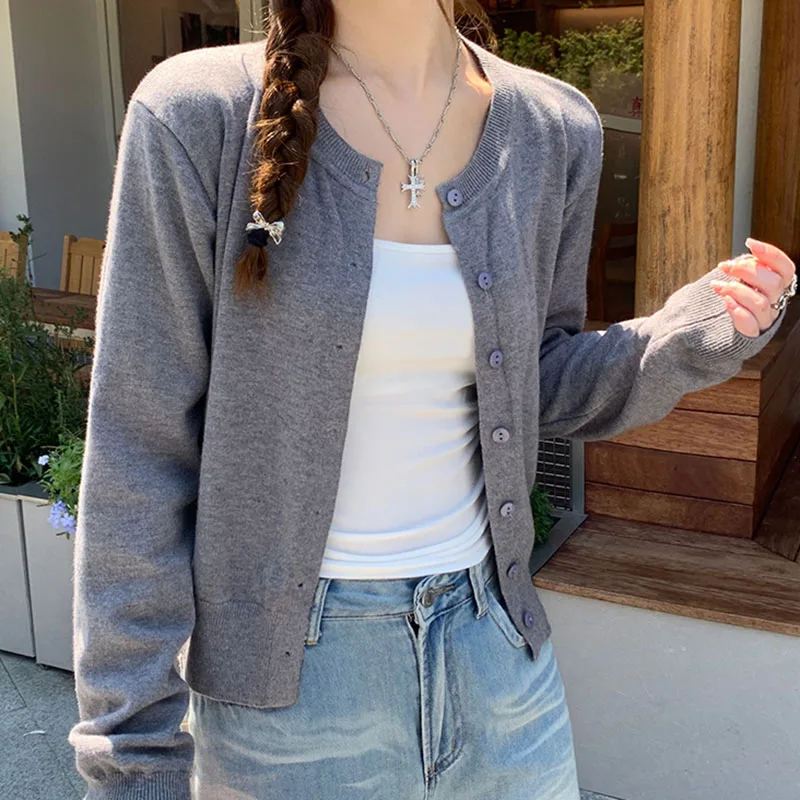 

Осень-зима 2025: вязаные кардиганы, женские топы с длинными рукавами и круглым вырезом, однобортные однотонные мягкие свитера Mujer