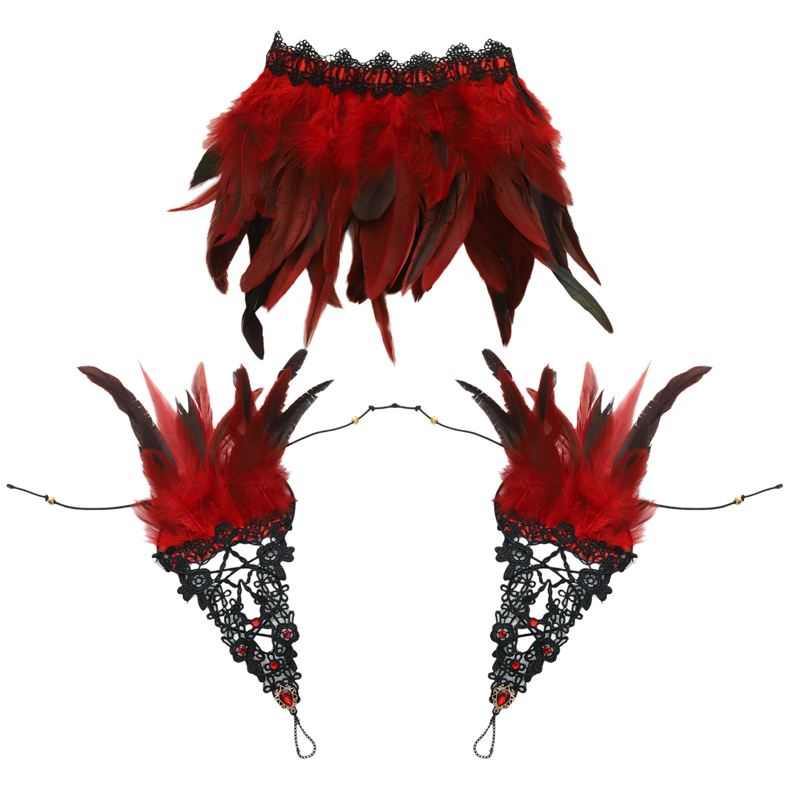 

Halloween Gothic Punk Feather Cape Feather Shrug Shawl Lace Bracelet Neck Collar for Women Men Party Cosplay Costume Accessories
