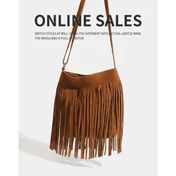 Ladies Tassels Crossbody Bag Korean Version Scrub Single Shoulder Bag With Fringed Leisure Sense Daily Working Travel Tote Pouch