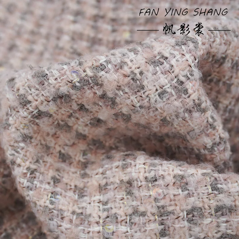 2025 Lotus Root Pink Gray Sequins High Wool Tweed Fabric For Coat Telas Costura Tissus Couture ткань Sewing Stoffe Tecido