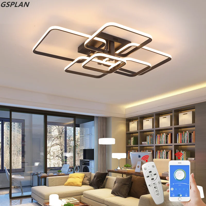 GSPLAN tempat lilin Led Modern untuk ruang tamu, AC85-265 tempat lilin dapur aluminium akrilik persegi panjang putih/hitam