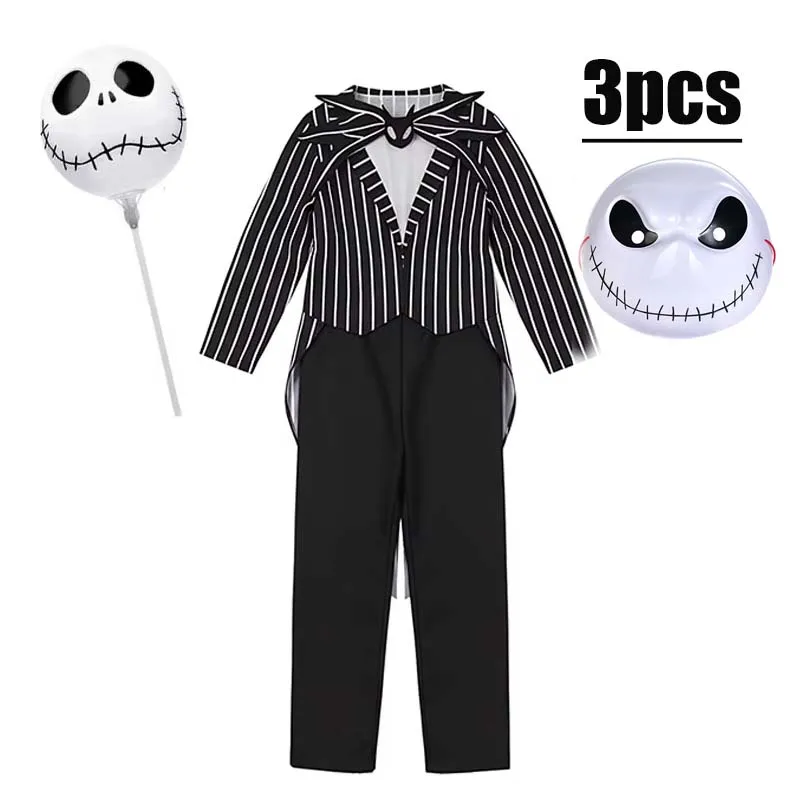 Children Halloween Party Costume Boys Skeleton Stripe Outfit Girls Colorful Patchwork Dress Holiday Fancy Role Play Clothes Set view 5