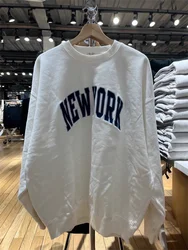 Sweat-shirt Brodé de Lettres de New York pour Femme, Col Rond, Manches sulf, en Coton, Hoodie Côtelé, Décontracté, Doux, Mignon, Haut PVD