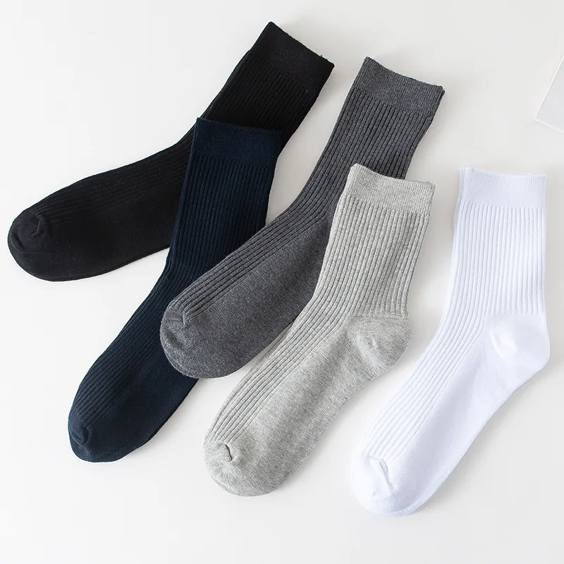 

New Autumn Winter Men's Socks Versatile Solid Color Double-needle Mid-calf Socks Men's Cotton Business Striped Cotton Socks