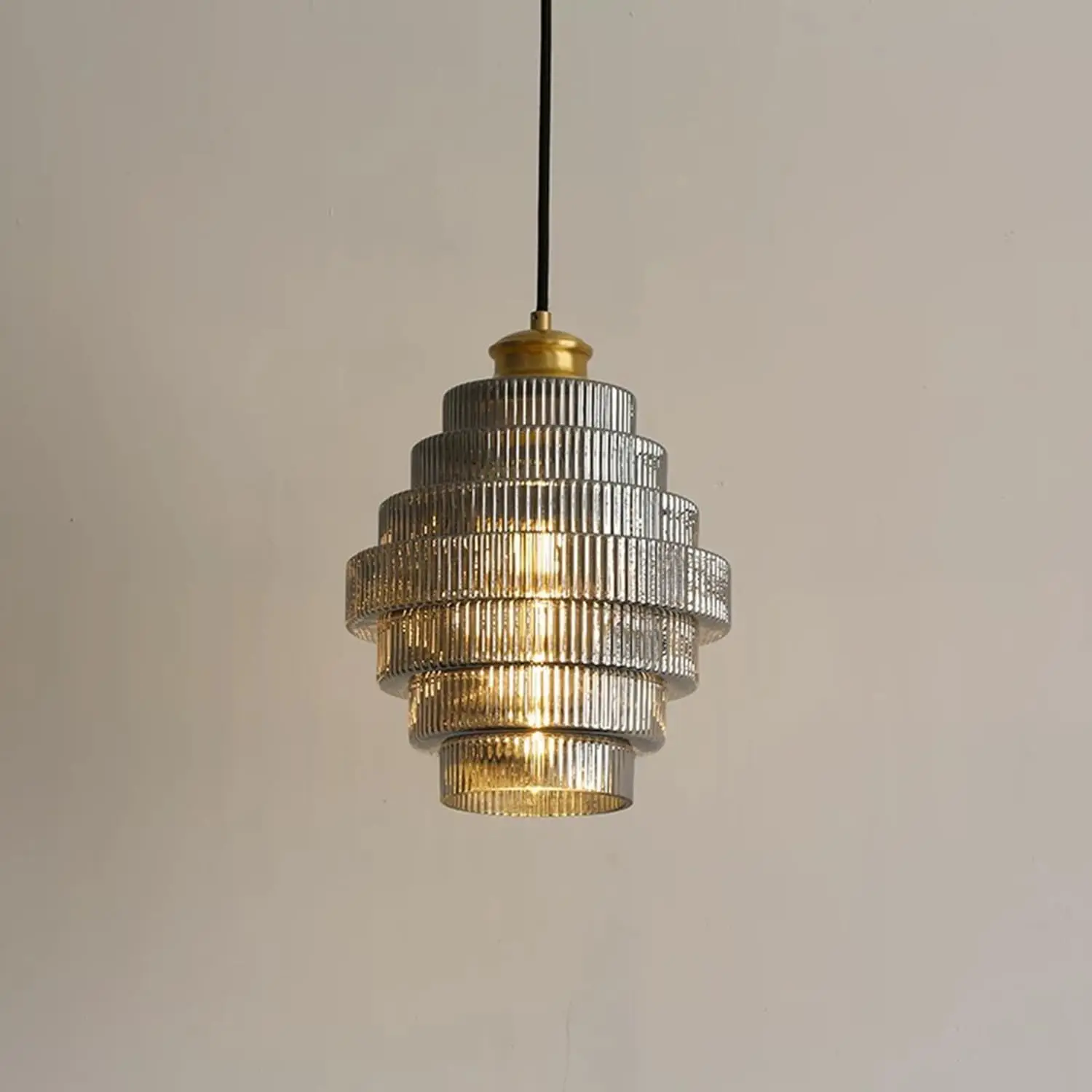 Industrial Style Pendant Light E26 E27 Base Vintage Ribbed Glass Hanging Lamp For Living Room Dining Room Study Decor Chandelie
