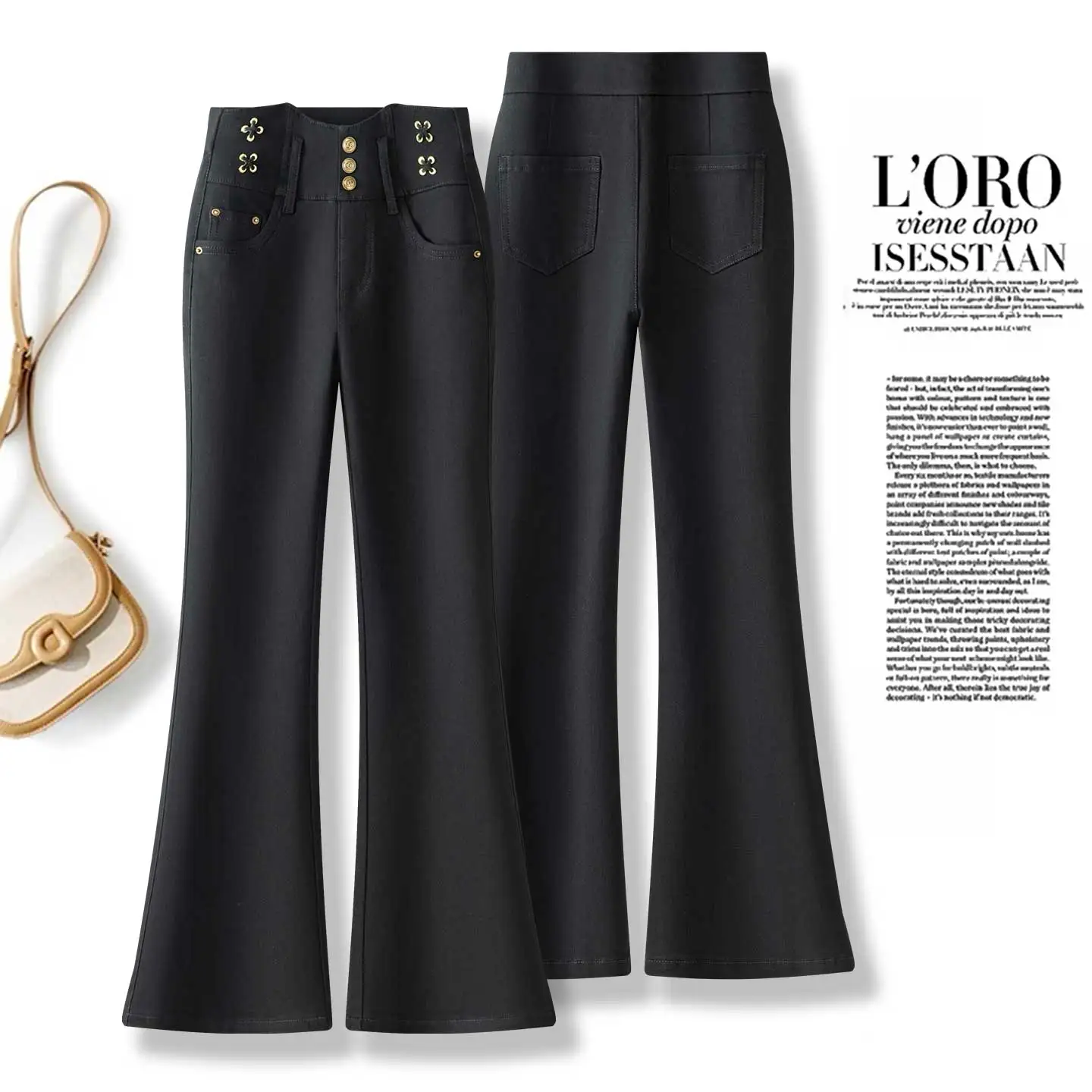 

Черные джинсы-микроштаны женские, осень 2021, новые брюки-клеш с высокой талией и тонкой индивидуальностью Джокер