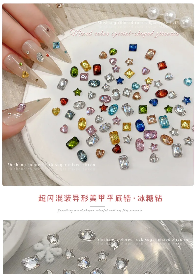 YYM 20 Stück Glänzende Diamant-Nagelkunst-Charms Bunte Flache Glas-Nagelsteine Gemischte Größen und Farben Funkelnde Nagel-Schmucksteine – Detail 1