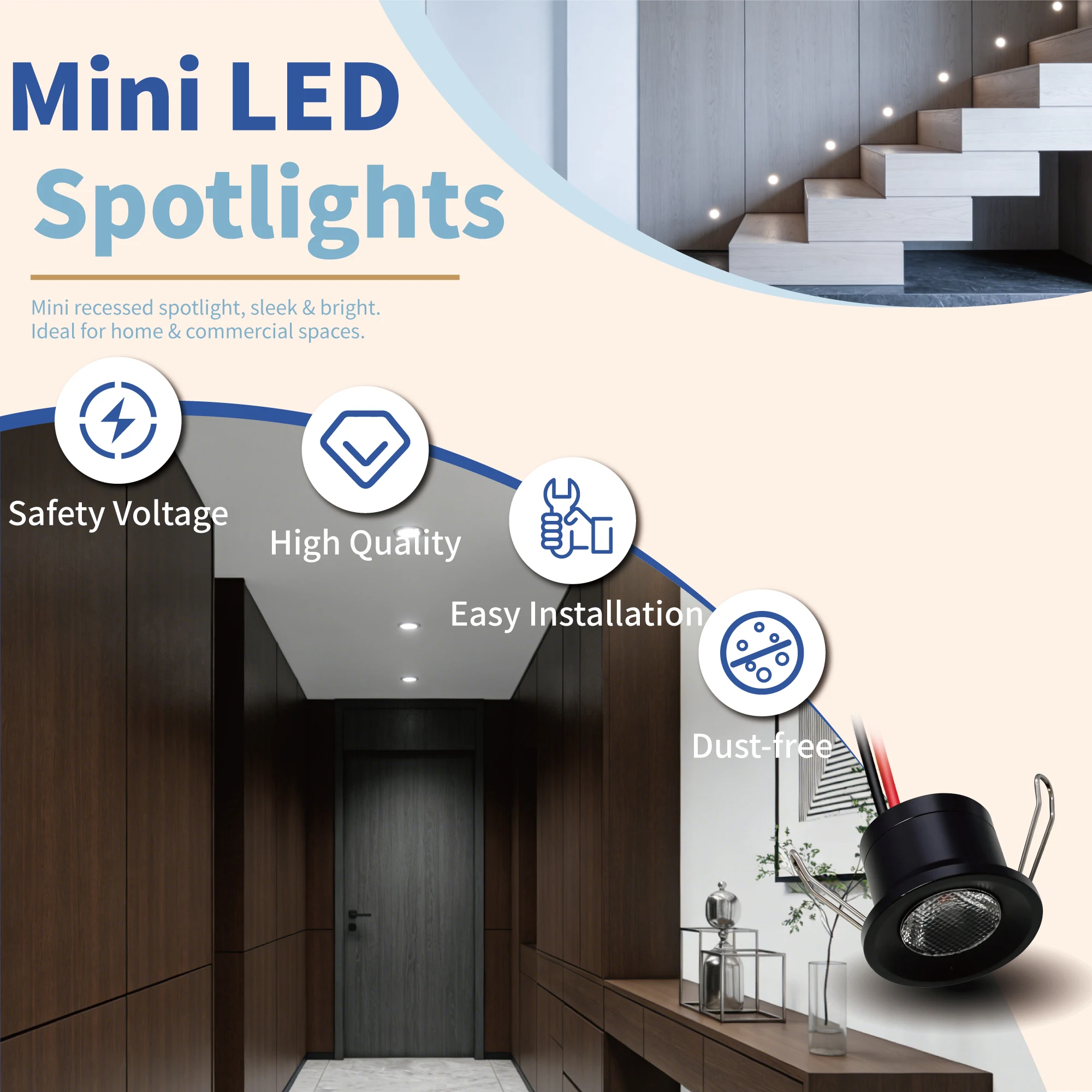 2W Mini LED Spot Light 12V Ceiling Spotlight Dimmable Cabinet Showcase Lamp IP65 Focos Downlight Stair Indoor Corridor Lighting