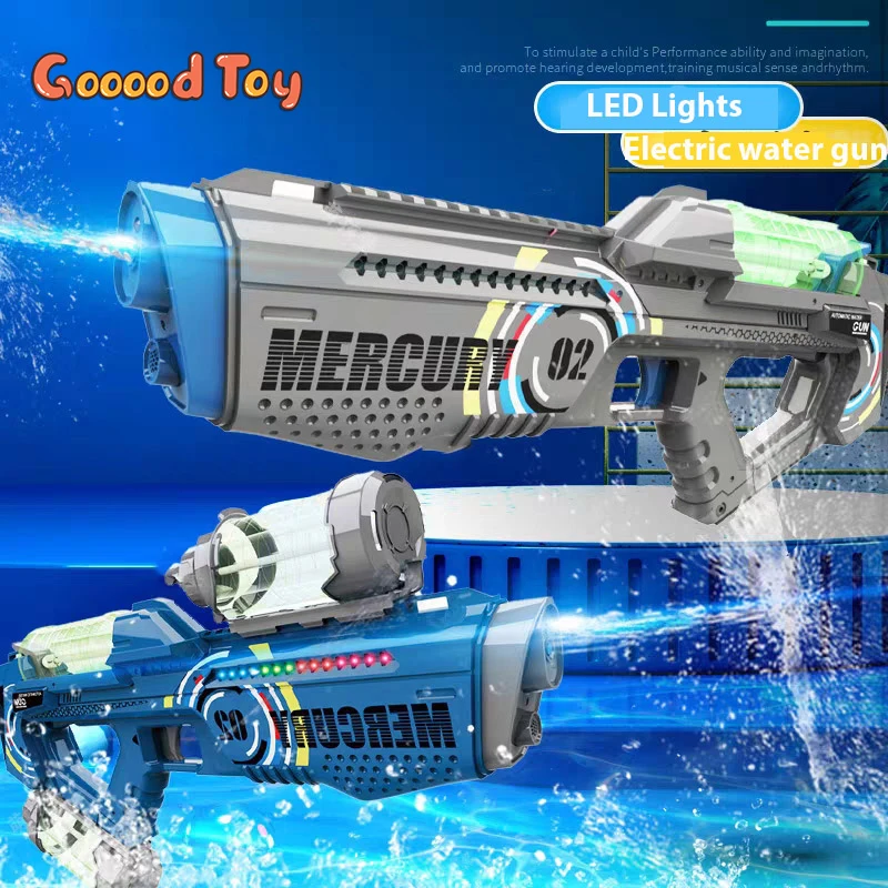 Electric Water Gun Led Pistol Automatic Watergun Continuous Shooting Guns 3 Bottles Large Capacity Guns Water Play Toys Boys Kid