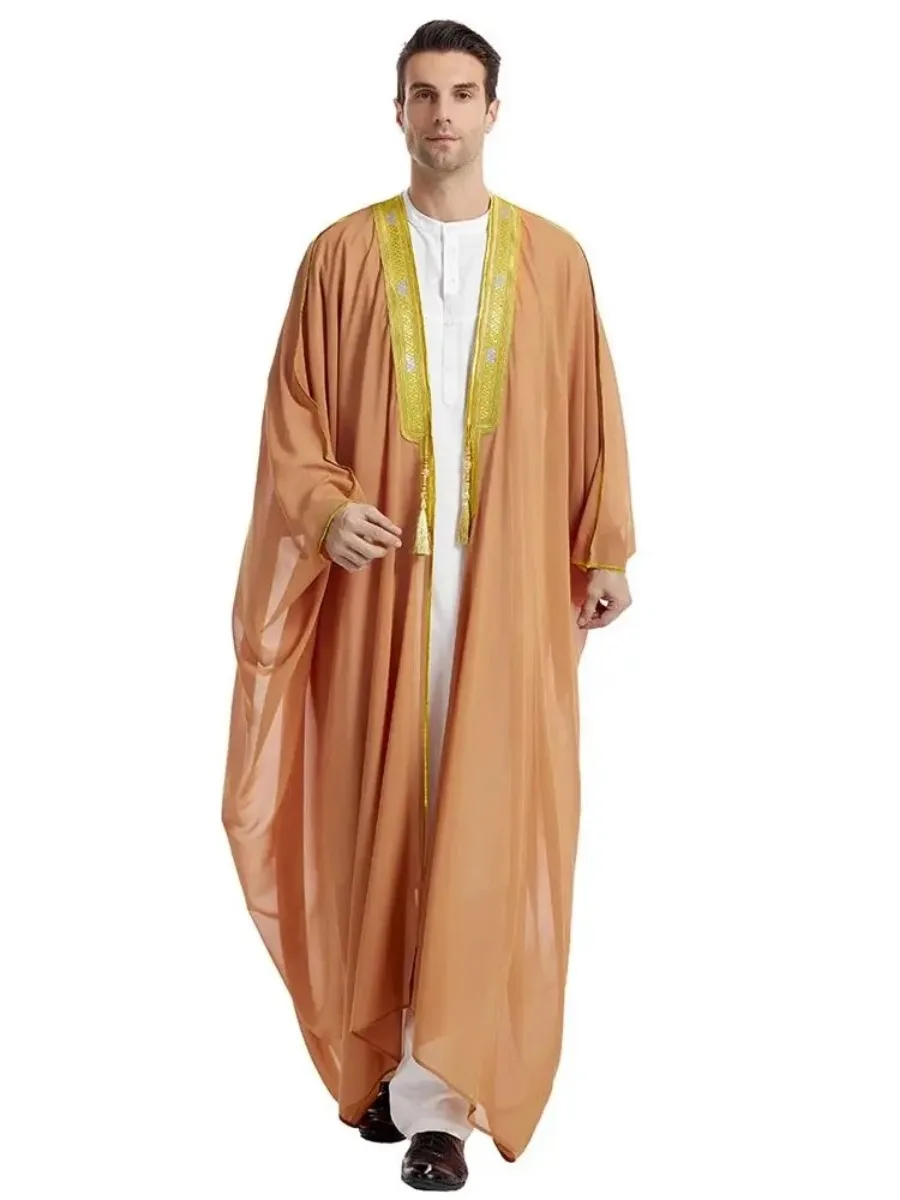 Arabic Costumes Islamic Clothing Men Robe Kaftan Muslim Man Moroccan Casual Long Dress Striped Robe Middle East National Costume