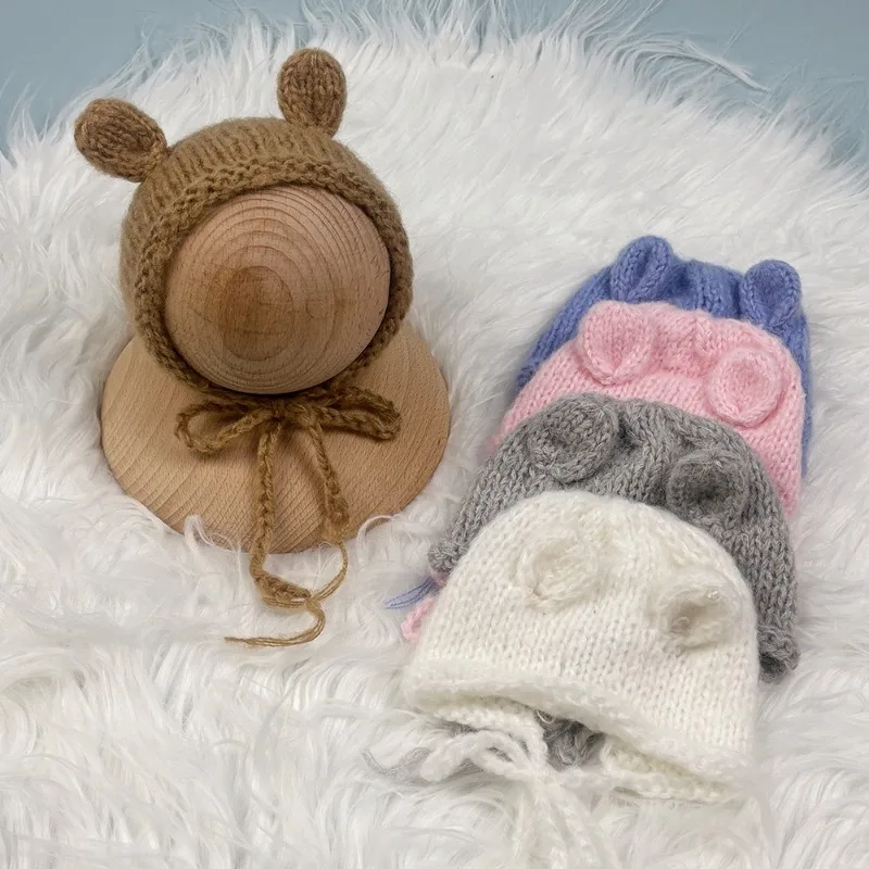

Шапка с медведем для фотосъемки новорожденных — вязаная реквизит для детской фотосессии ручной работы из мягкого мохера, эластичные очаровательные аксессуары для моделирования младенцев