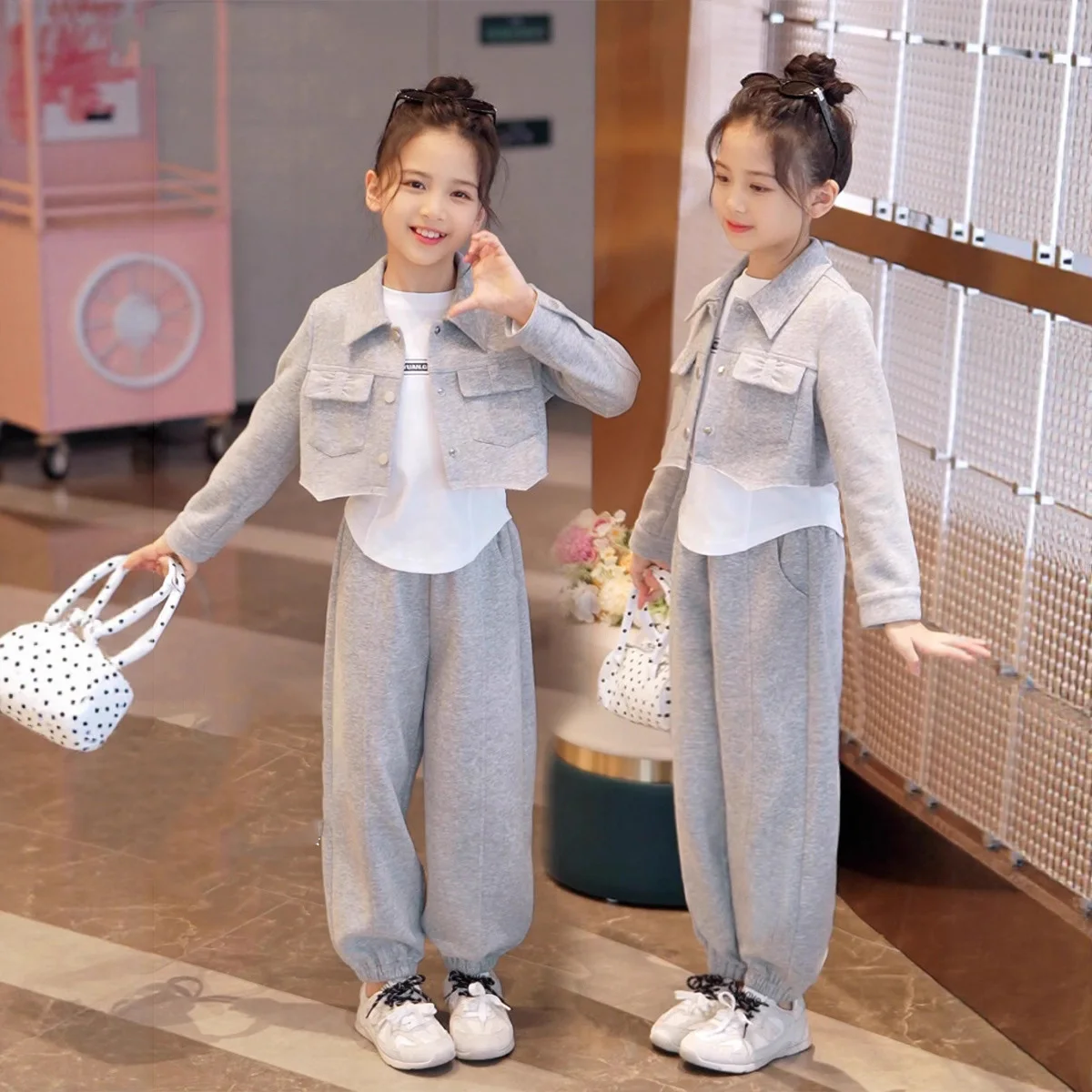 

Autumn Baby Girl Set Turn Down Collar Single-breasted Coat+Elastic Waist Sweatpant Kid Girl Set Long Sleeves Children Girl Set