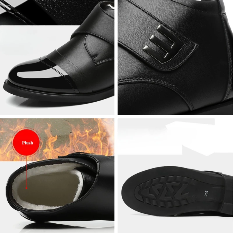 2026 New Men's Boots Plush Mens Dress Leather Shoes Keep Warm Comfortable Cotton Shoes High Top Winter Men Shoes Fashion Zapatos image 3
