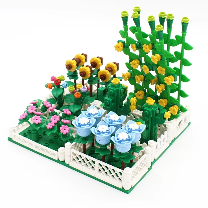 MOC Creative Garden with Cactus, Tulip, Sunflower, Vine Flower for Plant Building Small Particle Building Block Parts.