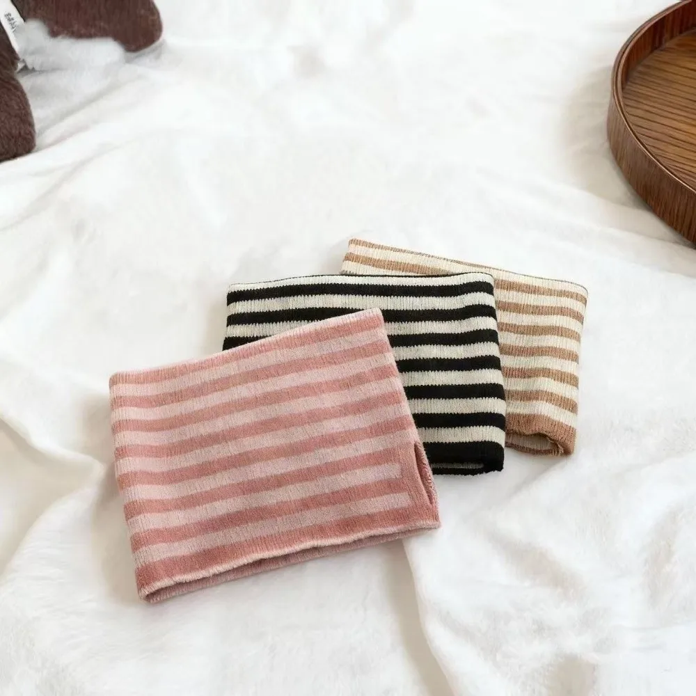 Striped Design Knit Neck Gaiter Warm Lining Knit Fabric Fashion Neck Scarf Fleece Lined Soft Material Kids Striped Scarf