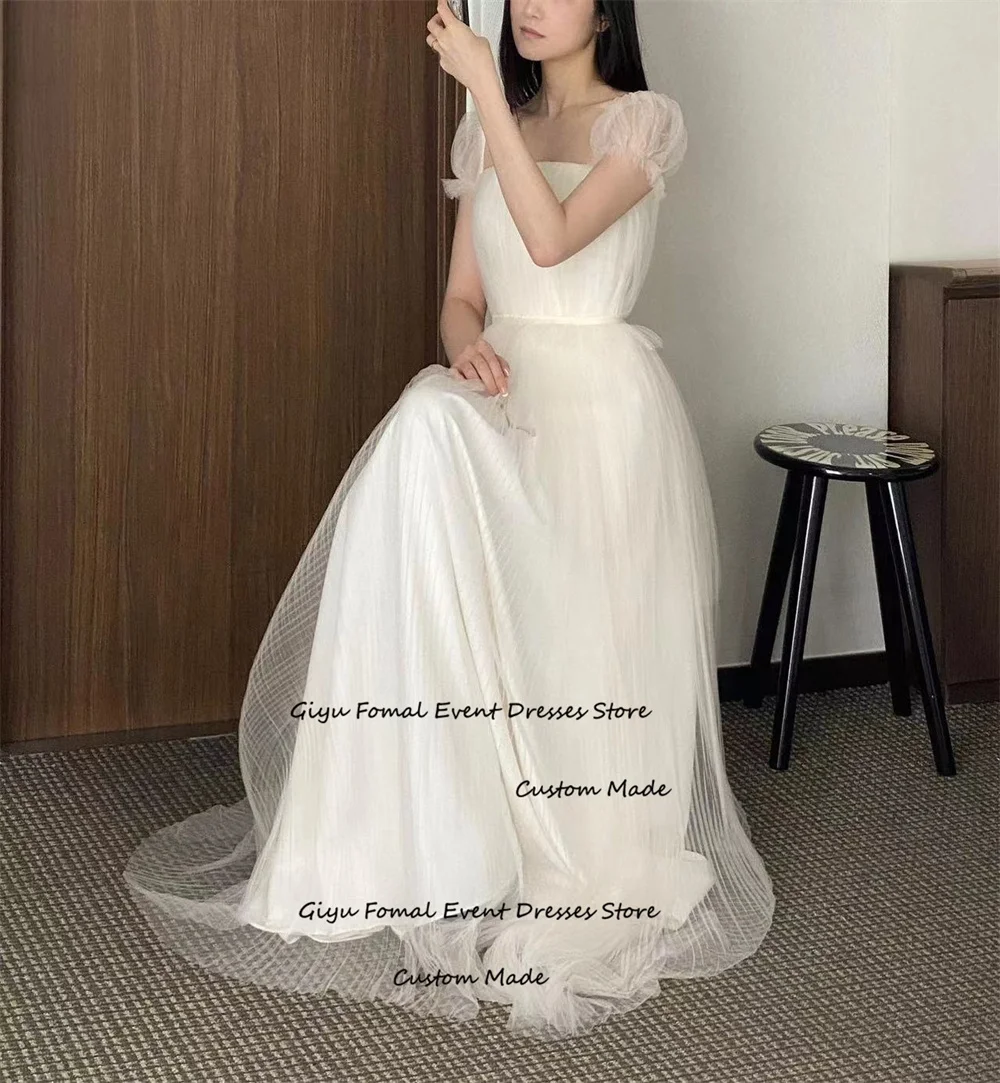 Giyu Simple a-line corea abito da sposa servizio fotografico colletto quadrato drappeggiato lunghezza del pavimento smilesull muslimay singles abito da sposa abito da sera abito da sera